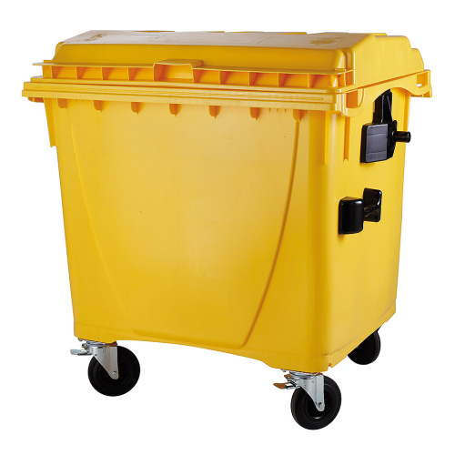 Plastový kontajner 1100 l s plochým vekom - žltý